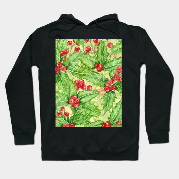 Holly berry watercolor Christmas pattern Hoodie by katerinamk